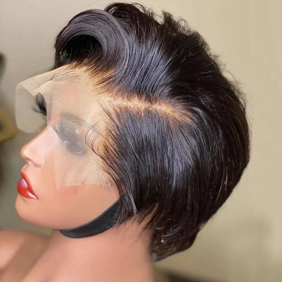 Straight Pixie Cut Wig Transparent Lace Human Hair Wigs Short Bob Wig T Part Lace Wig Prepluck Brazilia Human Hair For Women