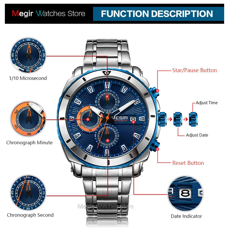 Megir Watches Men 2020 Luxury Mesh Strap Business Quartz Watch for Man