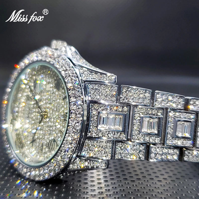 Relogio Masculino Luxury MISSFOX Ice Out Diamond Watch Multifunction Day Date