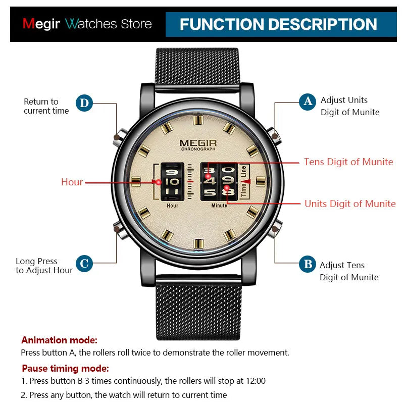 MEGIR 2020 New Luxury Watches Men Military Sport Roller Pointer Quartz Watch Man