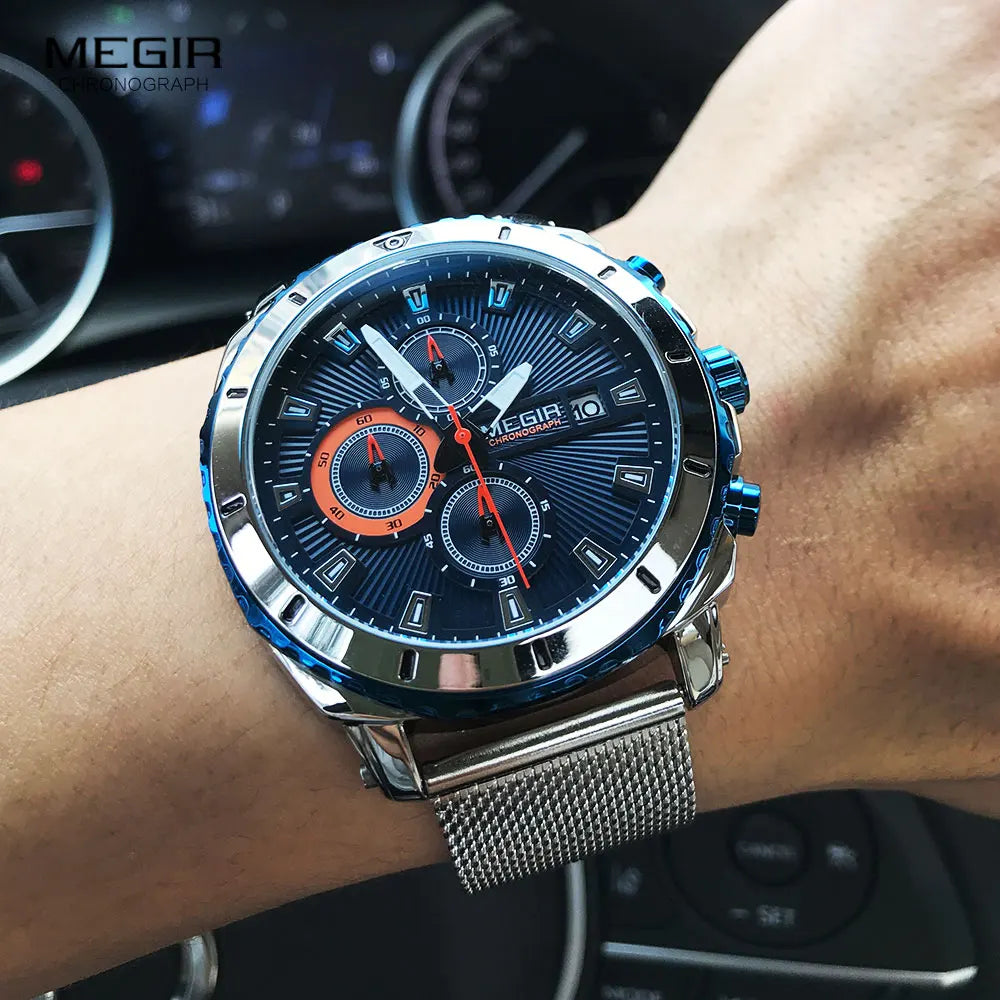 Megir Watches Men 2020 Luxury Mesh Strap Business Quartz Watch for Man