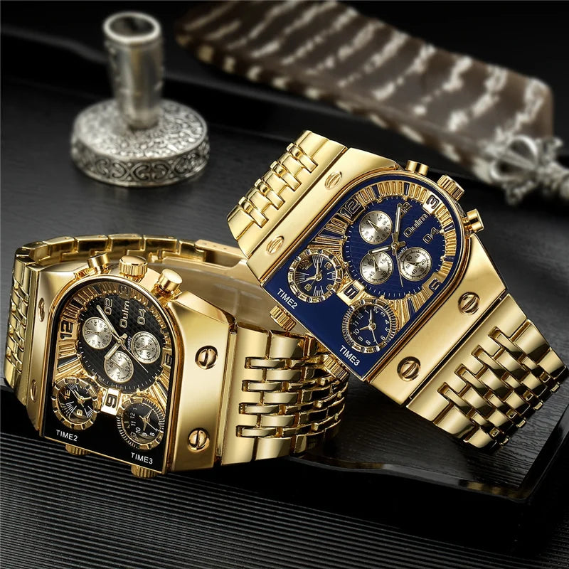 2024 Brand New Oulm Quartz Watches Men Military Waterproof Wristwatch Luxury Gold