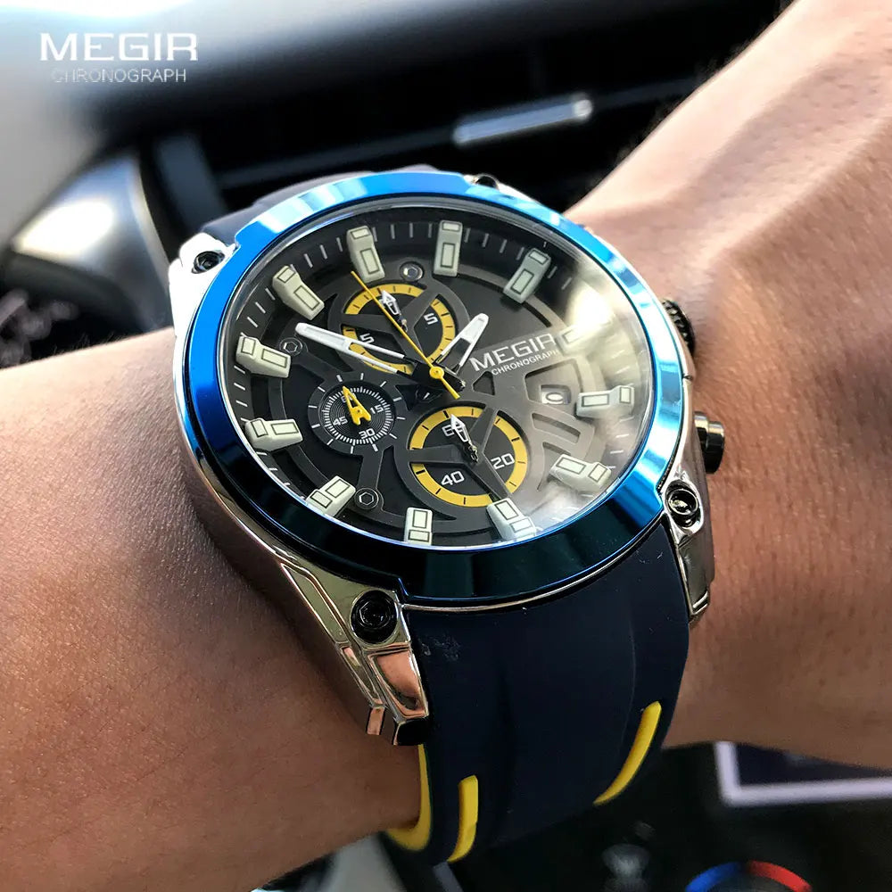 MEGIR Men's Military Sport Watches Men Waterproof Fashion Blue Silicone Strap Wristwatch Man