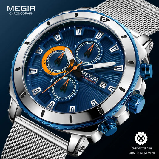 Megir Watches Men 2020 Luxury Mesh Strap Business Quartz Watch for Man