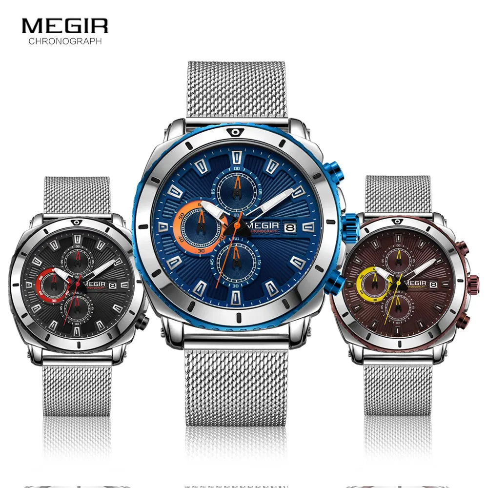 Megir Watches Men 2020 Luxury Mesh Strap Business Quartz Watch for Man