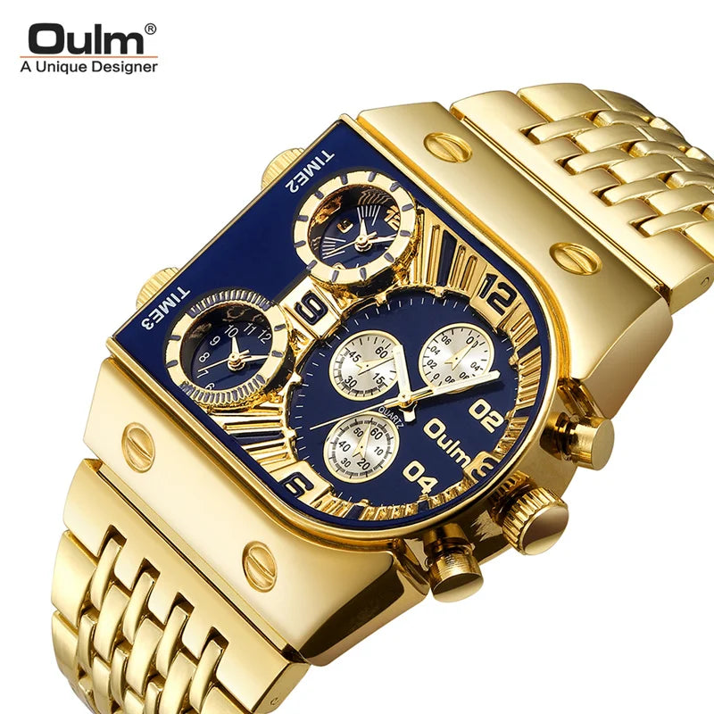 2024 Brand New Oulm Quartz Watches Men Military Waterproof Wristwatch Luxury Gold