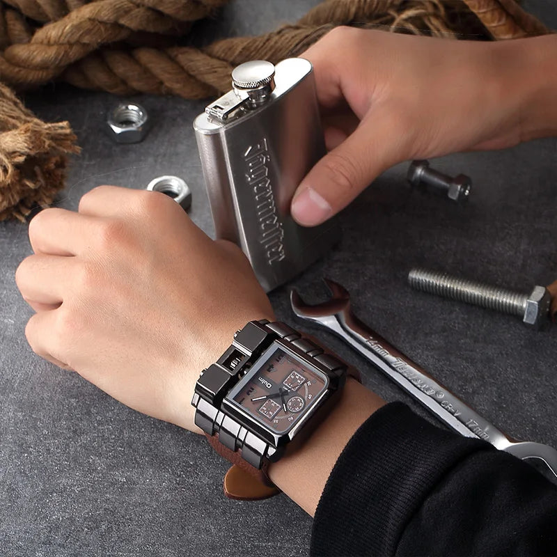 Oulm 3364 Casual Wristwatch Square Dial Wide Strap Men's Quartz Watch Luxury Brand Male