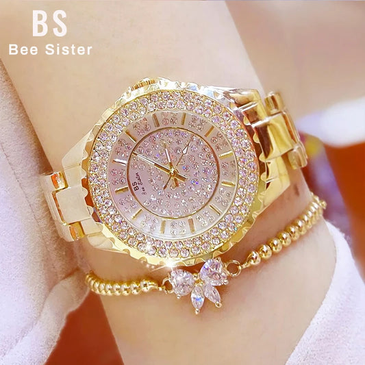 Women Watches Gold Luxury Brand Diamond Quartz Ladies Wrist Watches Stainless