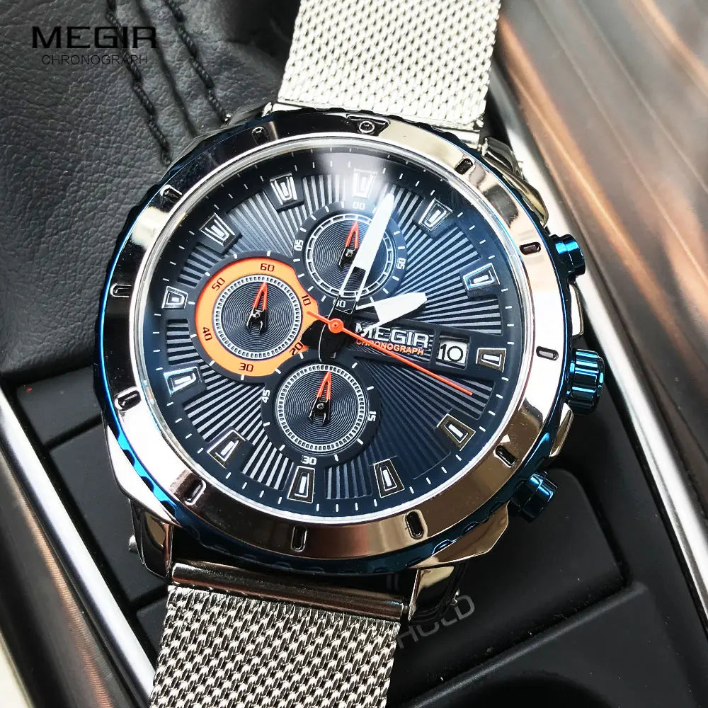 Megir Watches Men 2020 Luxury Mesh Strap Business Quartz Watch for Man