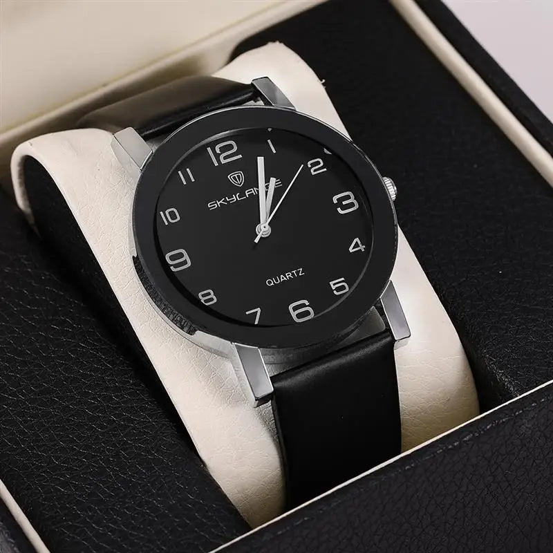 Women Black Watch Hot Sale Leather Band Stainless Steel Analog Quartz