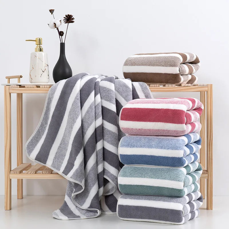 Soft Stripe Absorbent Microfiber Bath Towel Stripe Towels Quick Drying Absorbent Towels For Bathroom 1PCS