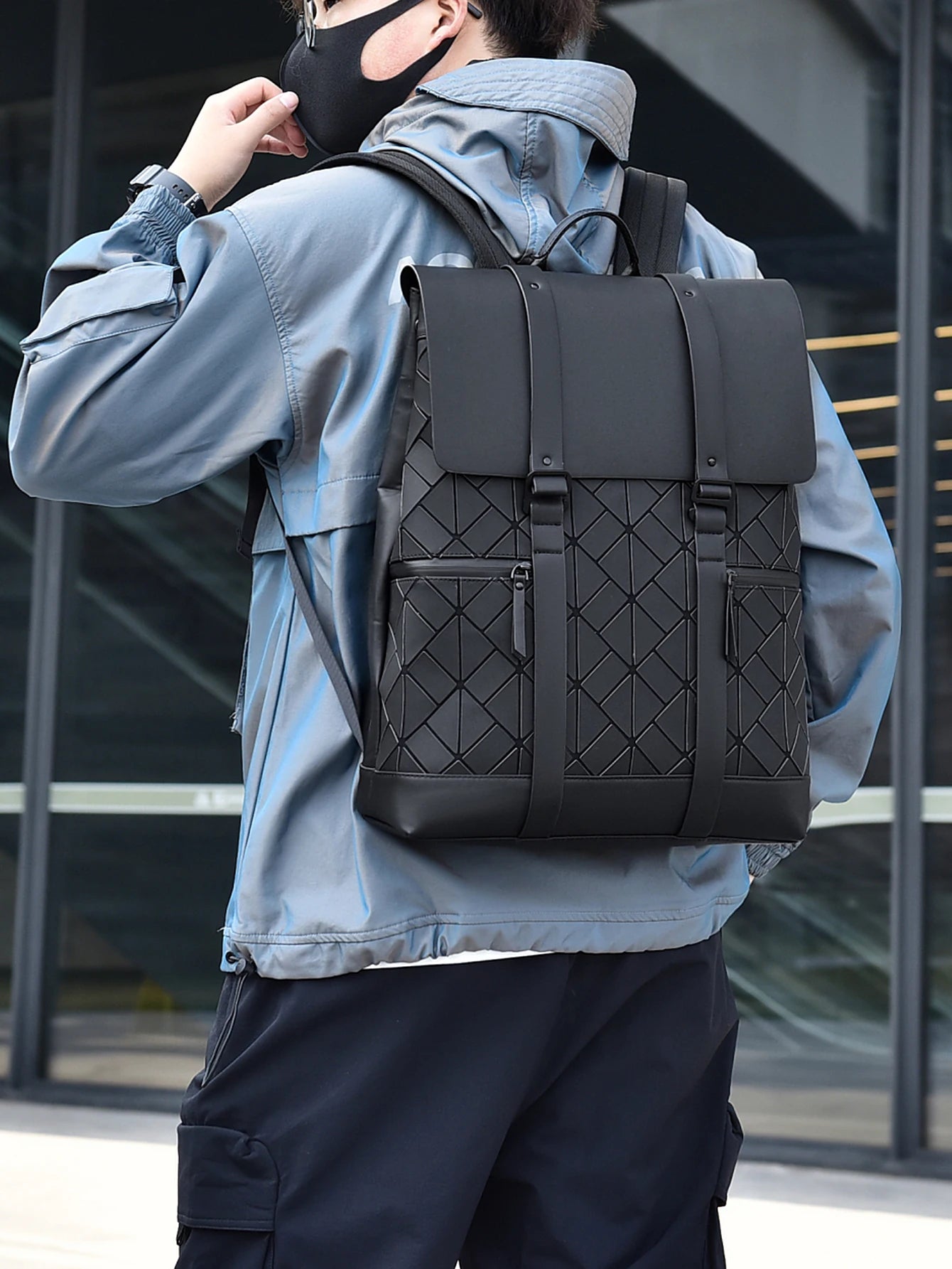 VC Fashionable Luxury Men's Flip Backpack Large Capacity Travel Backpack Simple School Backpacks for Men University Student