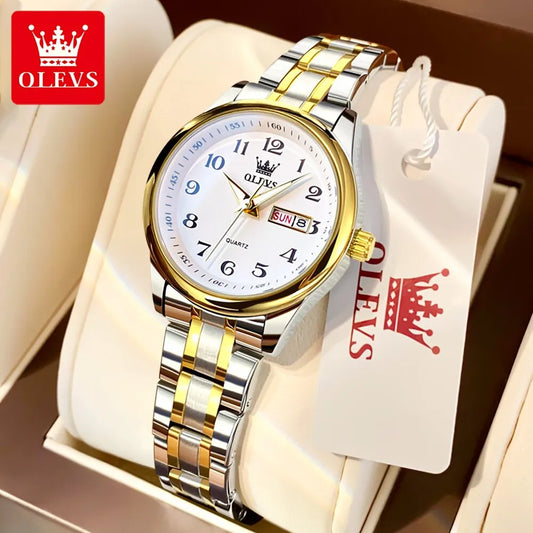 OLEVS Luxury Quartz Watch for Women Elegant Stainless Steel Watch Luminous Waterproof