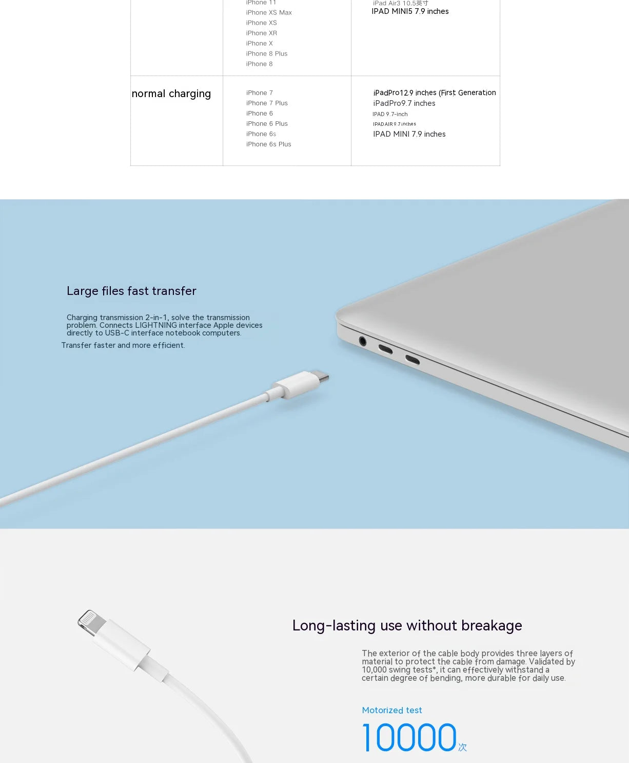 Xiaomi USB C -Lightning Cable for iPhone 14 13 12 11 Pro Max XS XR iPad PD 27W/20W Fast Charging Type C to Lighning Cable Data