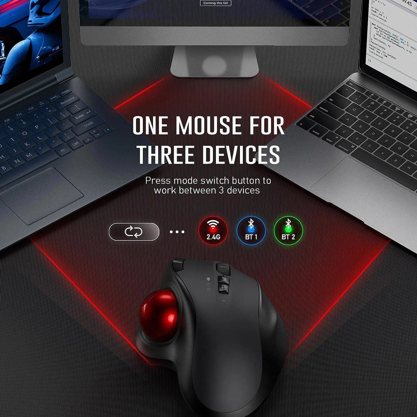 Trackball Wireless Mouse Rechargeable Bluetooth 2.4G USB Mouse Ergonomic Mice for Computer Android Windows 3 Adjustable DPI