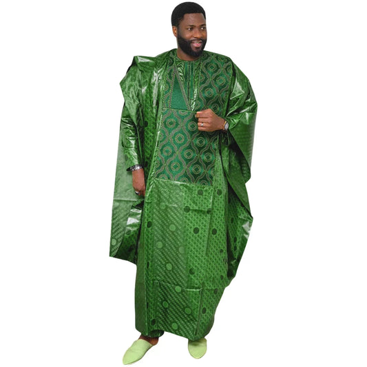 African Clothes For Men Traditional Bazin Riche Embroidery Design Top Long Sleeve 3 Piece Set