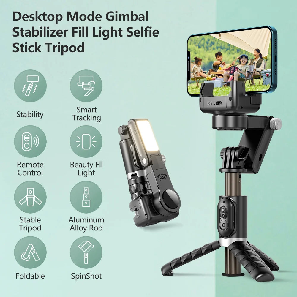 Q18 Gimbal Stabilizer Handheld Mobile Phone Selfie Stick Holder Fill Light Bluetooth