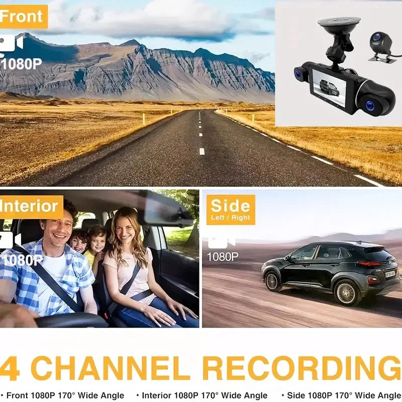 4 Lens Dash Cam 4*1080P Video Recorder For Car DVR 360°Auto WiFi Black Box Night Vision 24H Parking Monitor