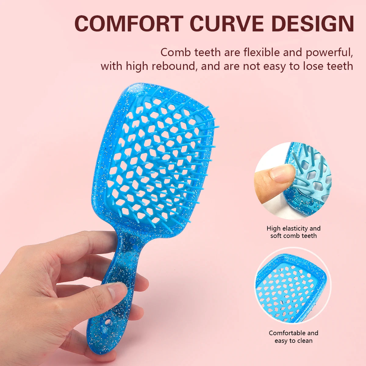 New Wide Teeth Sequins  Air Cushion Hollow Out Comb Anti-static Detangling Hair Brush Tangled Hair Comb Barber Salon Tools