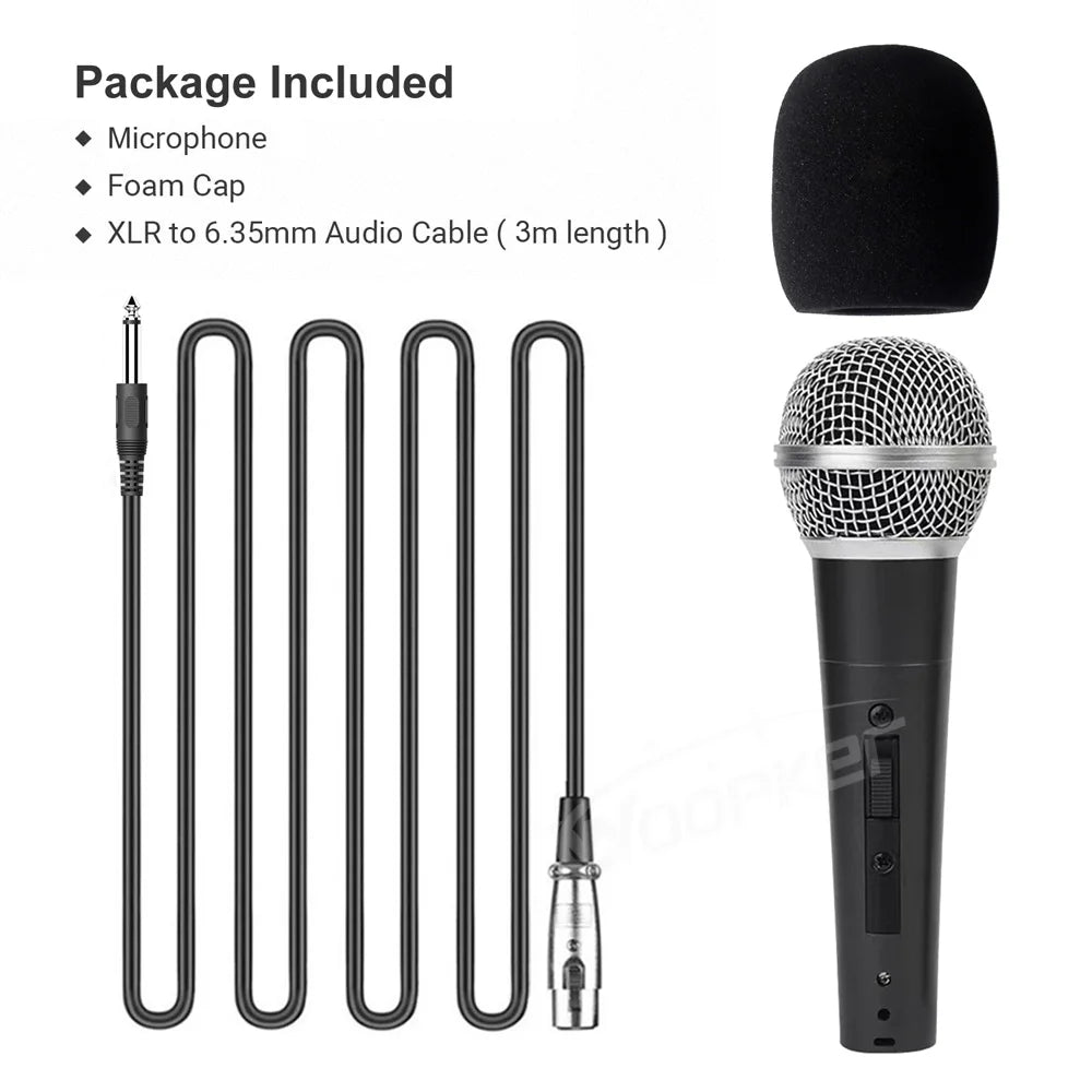 Woopker Wired Microphone Cardioid Dynamic Mic with Cable Power Switch for Speakers Karaoke Singing Song Amplifier Mixer