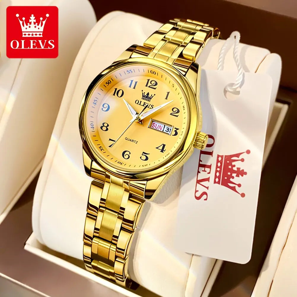 OLEVS Luxury Quartz Watch for Women Elegant Stainless Steel Watch Luminous Waterproof