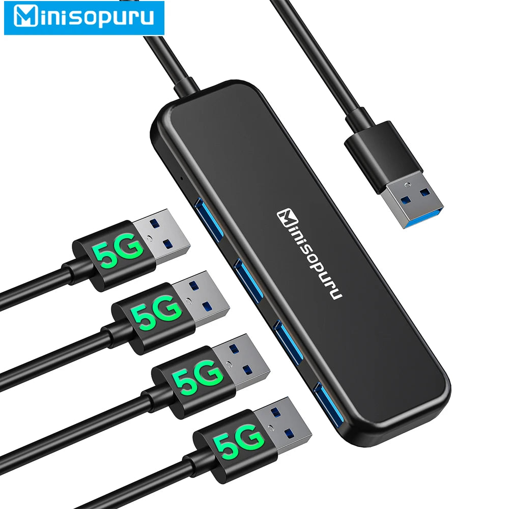 Minisopuru USB HUB 4 Port USB 3.0 External Splitter Multiple Expand High Speed Adapter for Computer Laptop PC Accessories