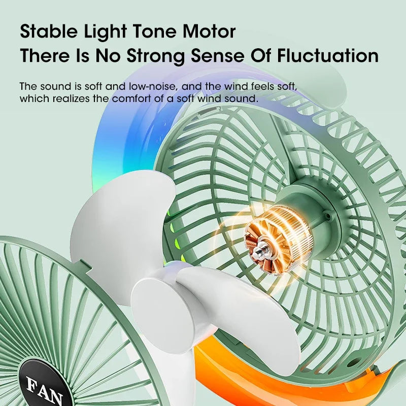 Portable Fan USB Rechargeable Fan LED 7 Colors Electric fan 180°Adjustable summer Camping fans 3 Speeds mini Fan for xiaomi Fan