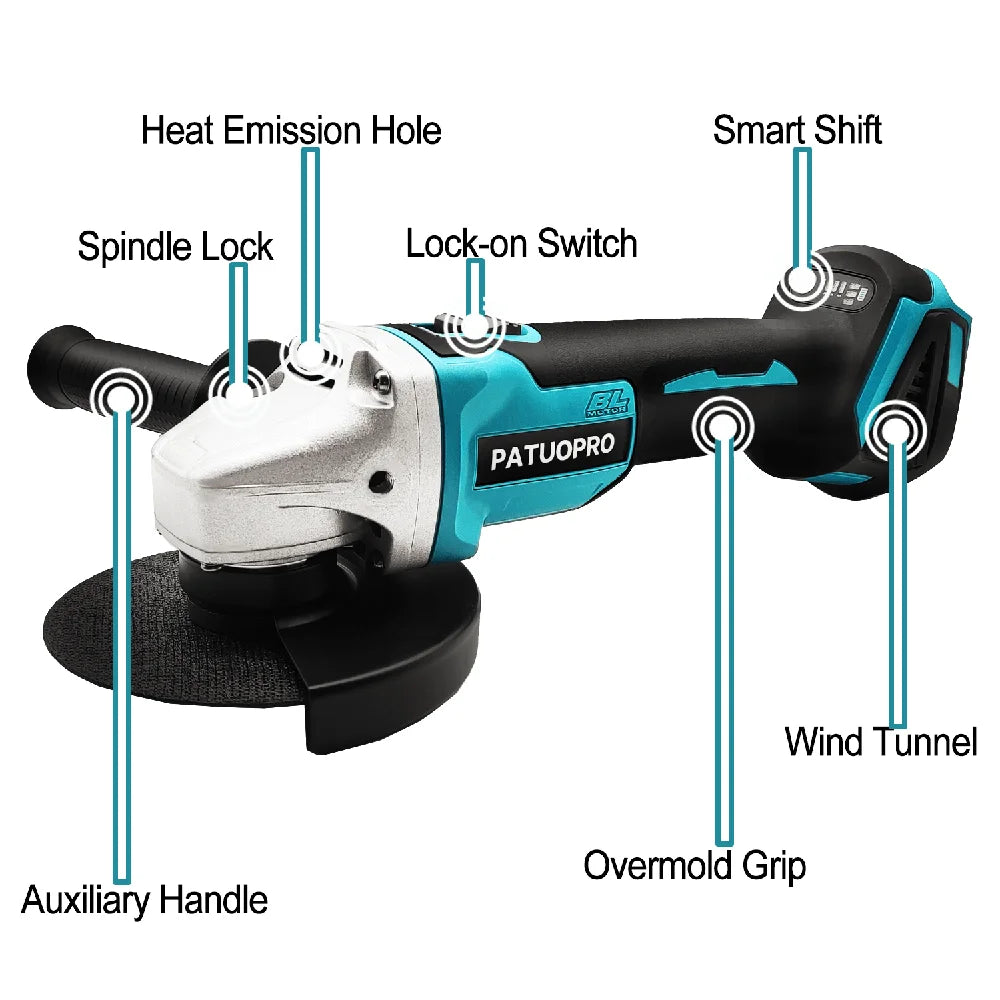 125mm M14 Brushless Angle Grinder Electric Cordless Cutting Machine Power Tool 18V Battery (No Battery)