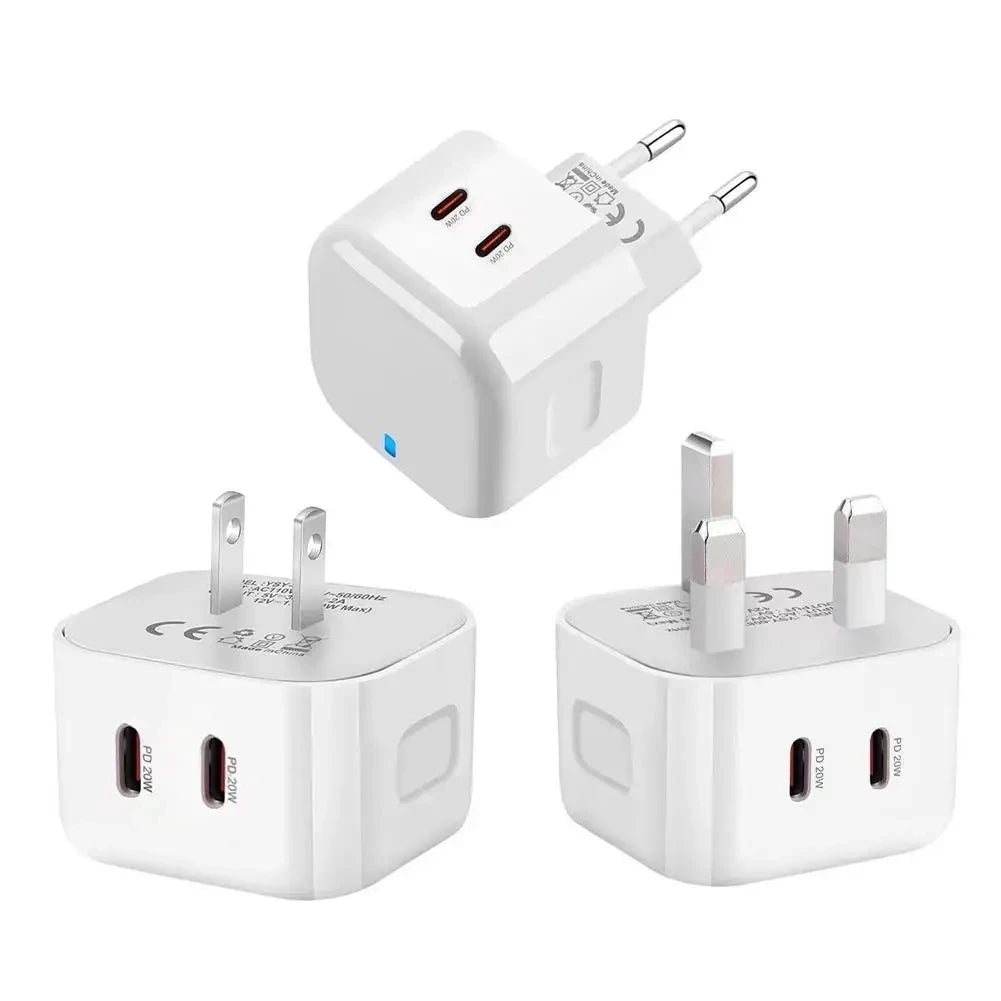 40W Dual USB C  Type c PD Wall Charger Fast Quick Charging Power Adapters For Ipad 2 3 4 IPhone 11 12 13 14 15 Xiaomi Huawei