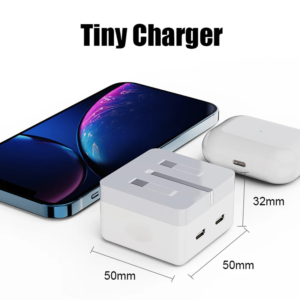 40W Dual USB C Port Fast Charger Foldable Type C Wall Charger Block For iPhone 15 14 Pro Max 12 13 iPad Power Adapter UK Plug