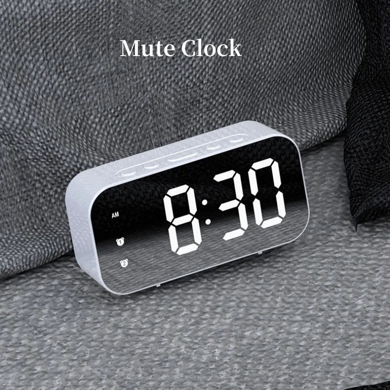 Voice Control LED Alarm Clock Plug In Electronic Digital Clock Dual Alarms Temperature Table Clock 12/24H Brightness Adjustment