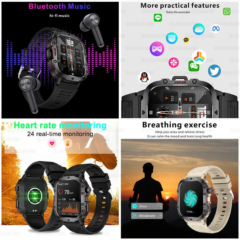 2024 New For Xiaomi Military Smart Watch Men IP68 5ATM Outdoor Sports Fitness Tracker