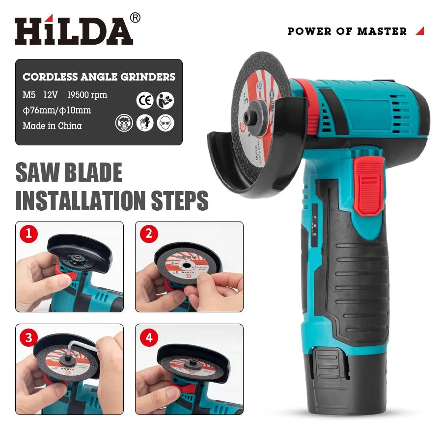 HILDA 12v Mini Angle Grinder Rechargeable Grinding Tool Polishing Grinding Machine