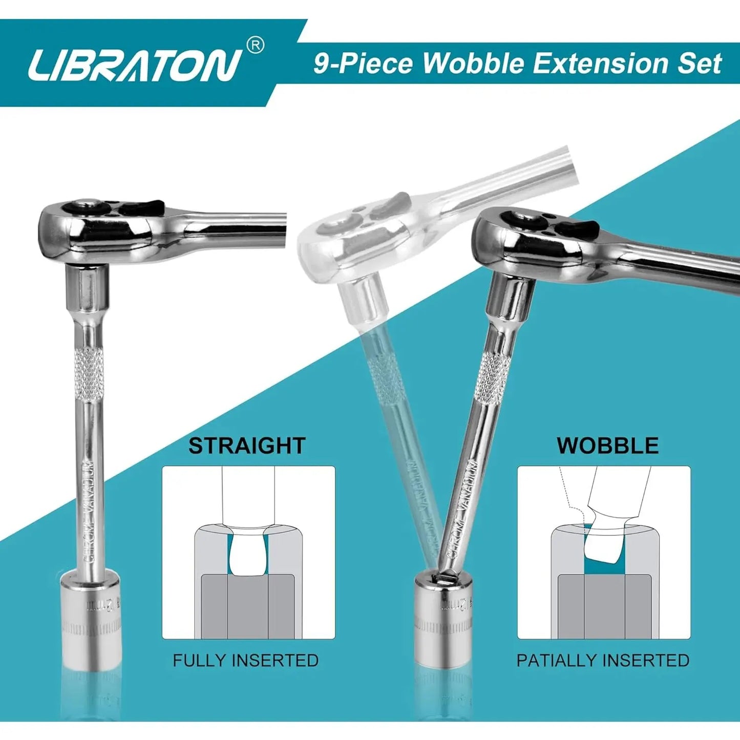 Libraton Wobble Extension Set Socket Extensions Set Ratchet Extensions 1/4" 3/8" 1/2" Wobble