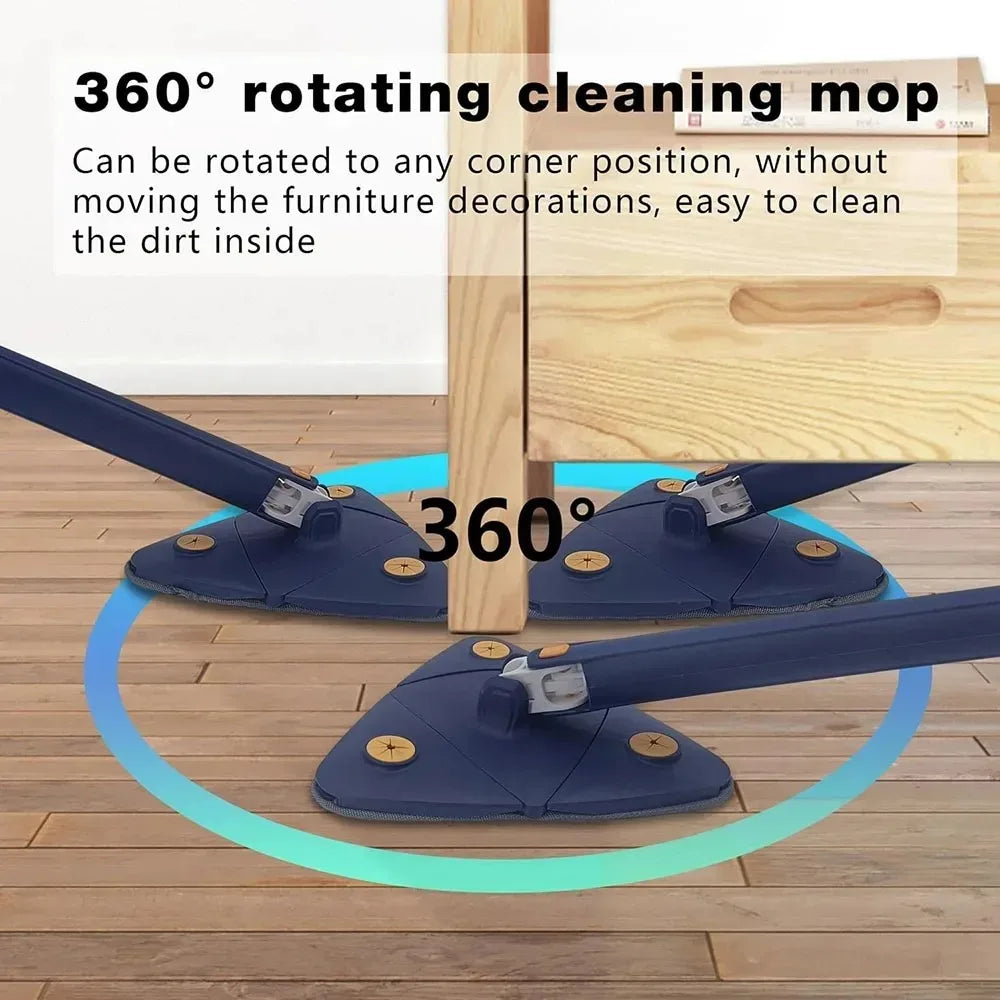 Cleaning Mop 360° Rotatable Water Absorption Triangular Mop Foldable Automatic Water Squeezing OR 3 Mop Cloth