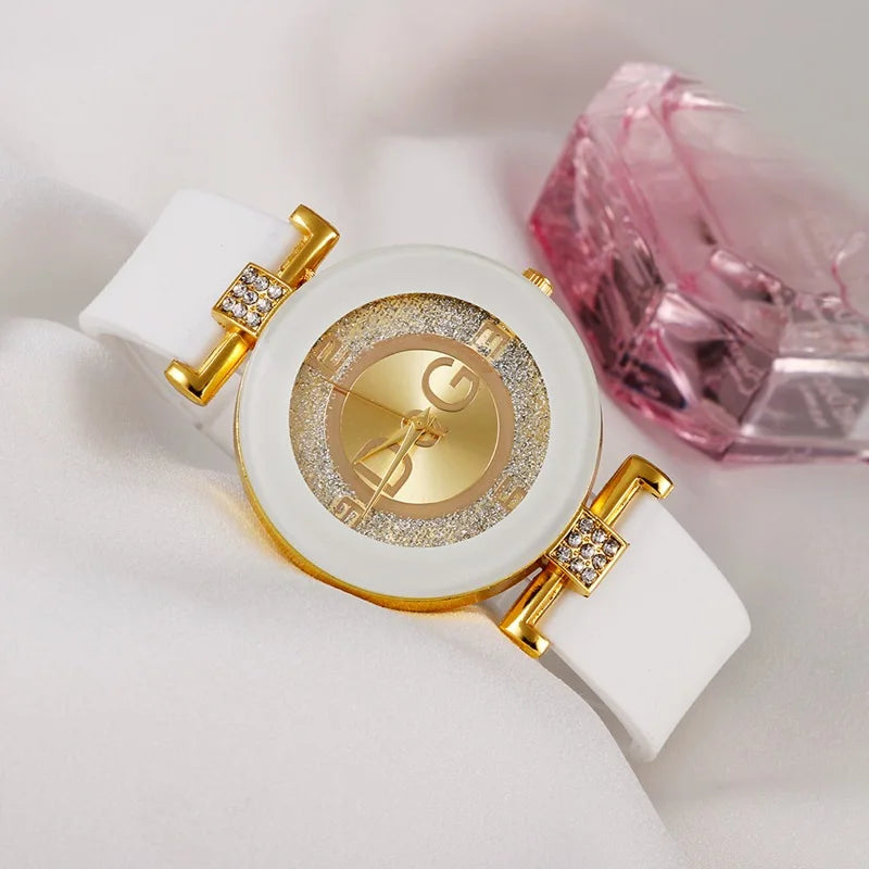 DQG Luxurious Brand Simple Design Ladies Quartz Watches Black And White Silicone Strap