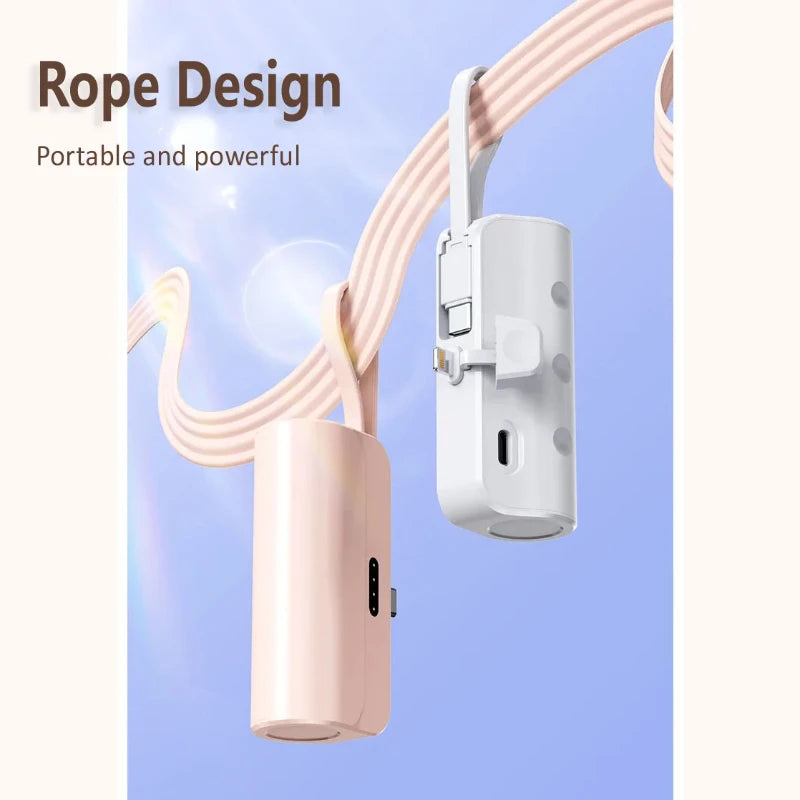 2 In1 Mini Power Bank Built in Cable 5000mAh PowerBank Plug Play External Battery Portable Charger For IPhone Samsung Xiaomi