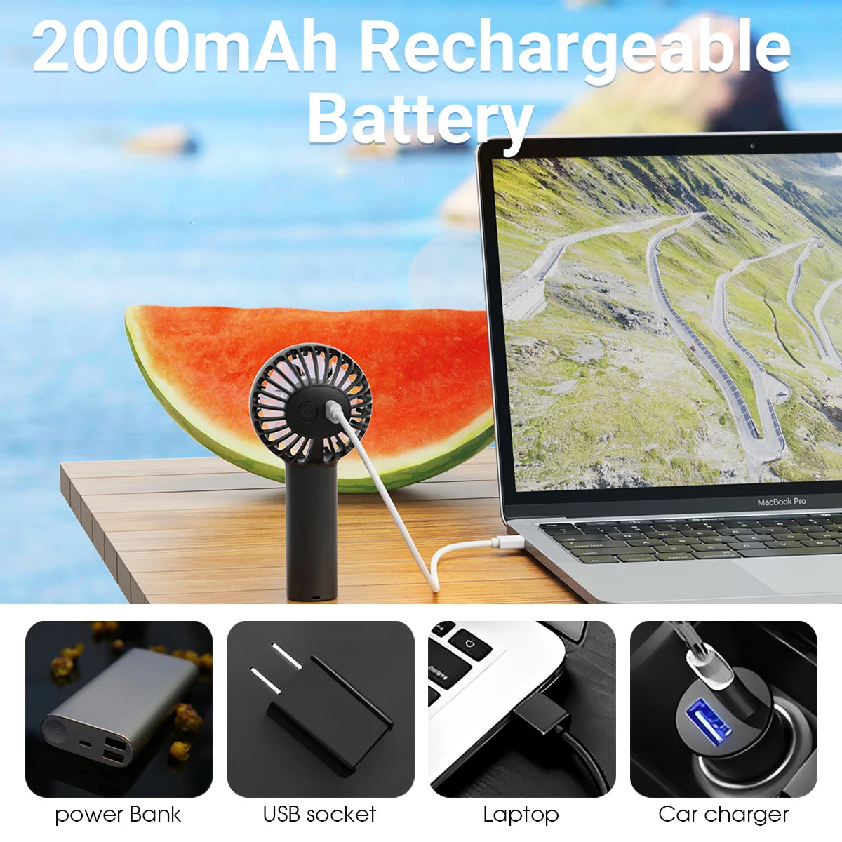 Mini Handheld Fan 3-Speed Portable Small Fan 2000mAh USB Rechargeable Handheld Fan Suitable for Outdoor Indoor Commuting