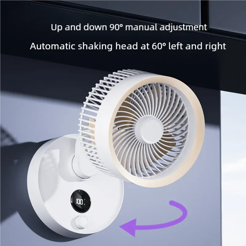 Desktop Wall mounted Dual-purpose Oscillating Fan USB Rechargeable 4000mAh Battery Wireless Air Cooling Table Fan Auto Shaking