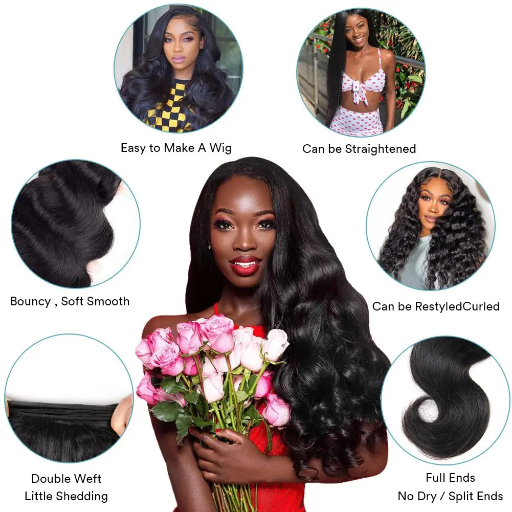 Body Wave Bundles Human Hair With Frontal 13x4 HD Transparent Lace Frontal 100% Natural Human Hair Extension Brazilian Real Hair