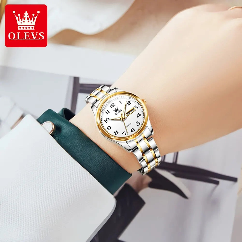 OLEVS Luxury Quartz Watch for Women Elegant Stainless Steel Watch Luminous Waterproof