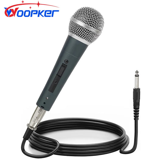 Woopker Wired Microphone Cardioid Dynamic Mic with Cable Power Switch for Speakers Karaoke Singing Song Amplifier Mixer