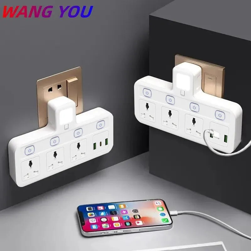 EU US UK Plug Universal Outlet Power Strip Multitap AC Separate Control Wall Socket With USB Fast Charge Multiprise Plug Adapter