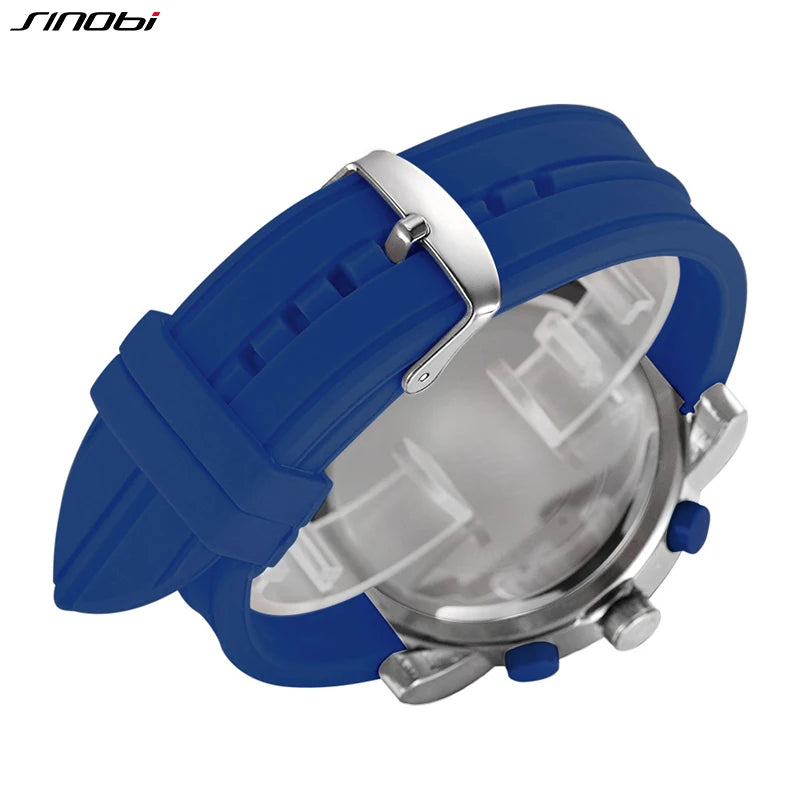 New SINOBI brand Sports Chronograph Men's Wrist Watches Digital Quartz double Movement Waterproof Diving Watchband Males Clock