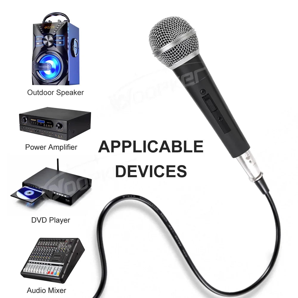 Woopker Wired Microphone Cardioid Dynamic Mic with Cable Power Switch for Speakers Karaoke Singing Song Amplifier Mixer