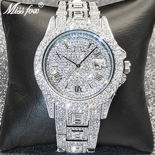 Luxury Shiny Diamond Watch For Men Hip Hop Trendy Iced Out Quartz Watches