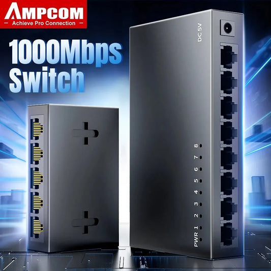 AMPCOM 1000Mbps Gigabit Network Switch 5 8 Port Ethernet Smart Switcher High Performance RJ45 Hub Internet Splitter