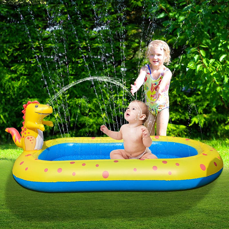 Children Swimming Pool Inflatable Spray Pool Foldable Outdoor Dinosaur Sprinkler Game Pad Kids Water Swimming Pool Baby Bathtub