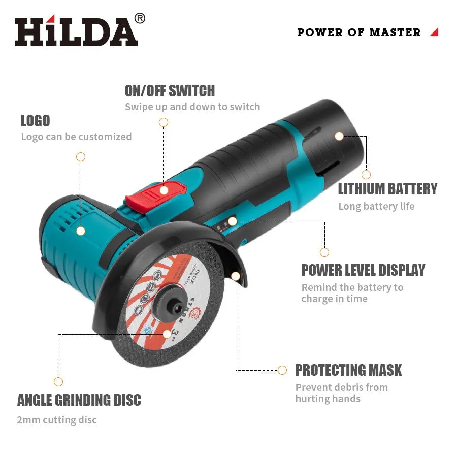 HILDA 12v Mini Angle Grinder Rechargeable Grinding Tool Polishing Grinding Machine