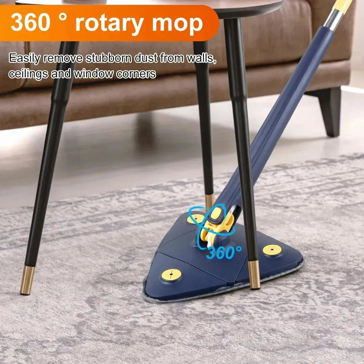 Cleaning Mop 360° Rotatable Water Absorption Triangular Mop Foldable Automatic Water Squeezing OR 3 Mop Cloth